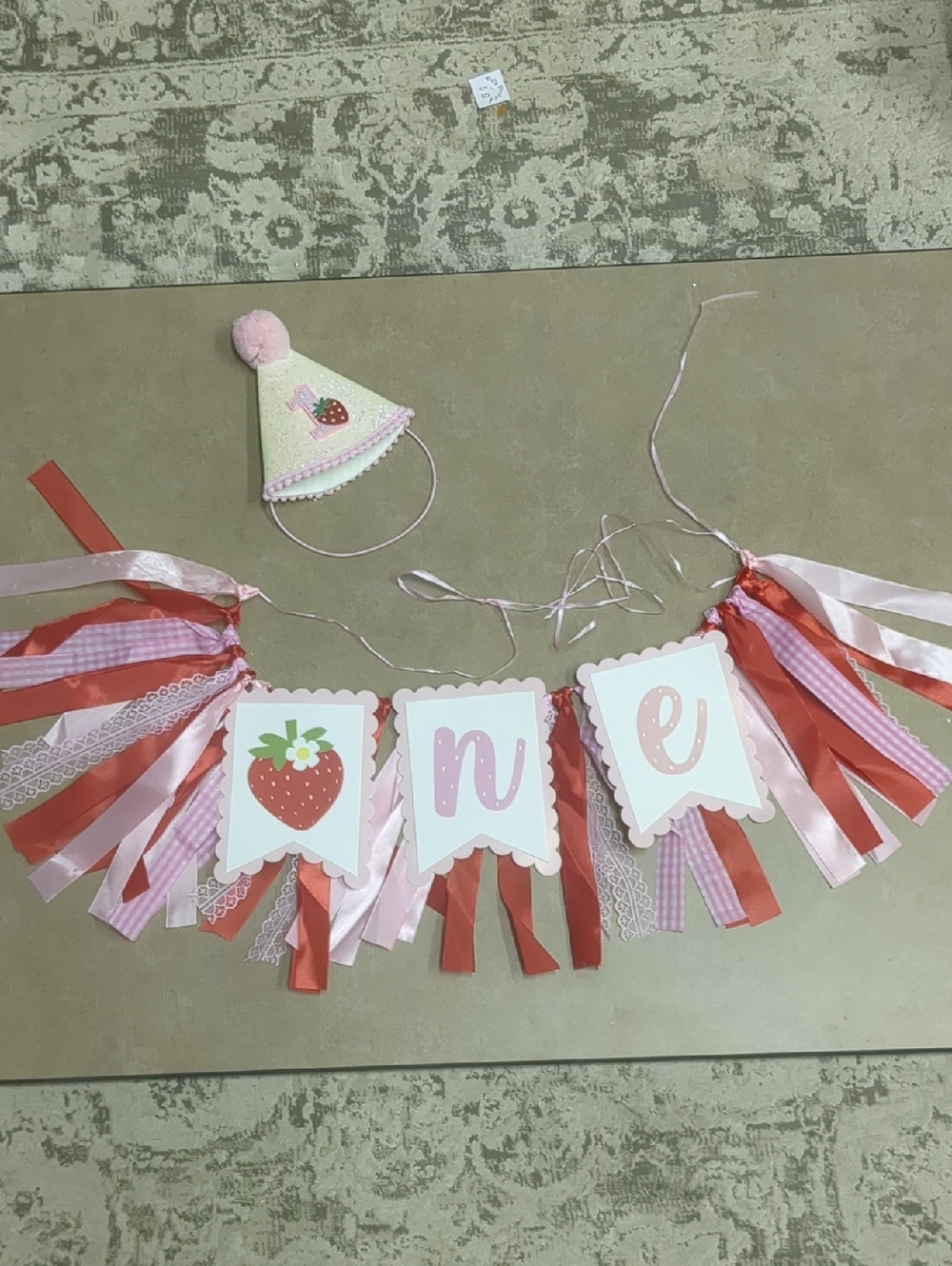 Berry First Birthday High Chair Banner & Hat Set - Strawberry Theme One